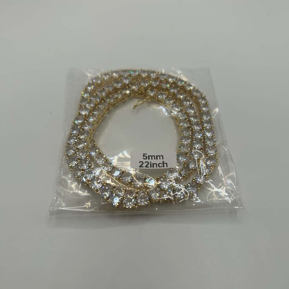 5mm Moissanite Gold Tennis Chain VVS1 No Pass 22 Inch Mens Iced Out Waterproof